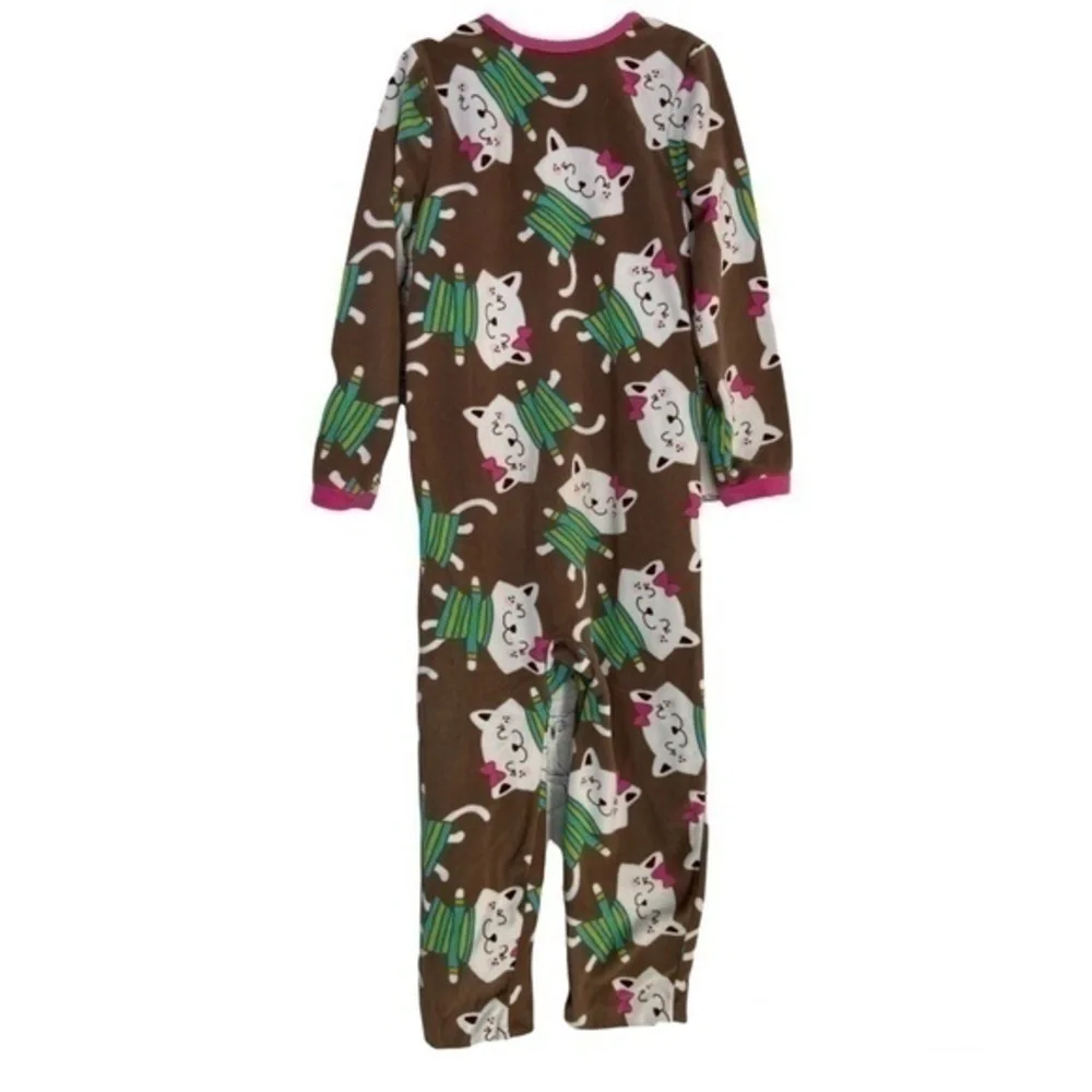 Carters Girls Pajamas Size 6 Fleece Cat Print Zip Up 1 Piece Footless Pajamas